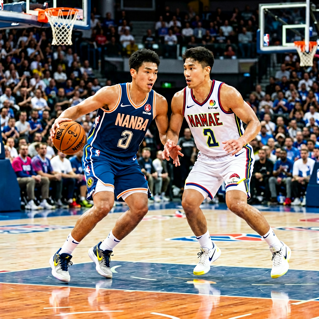 篮球比赛现场，NBA球员在球场竞技
