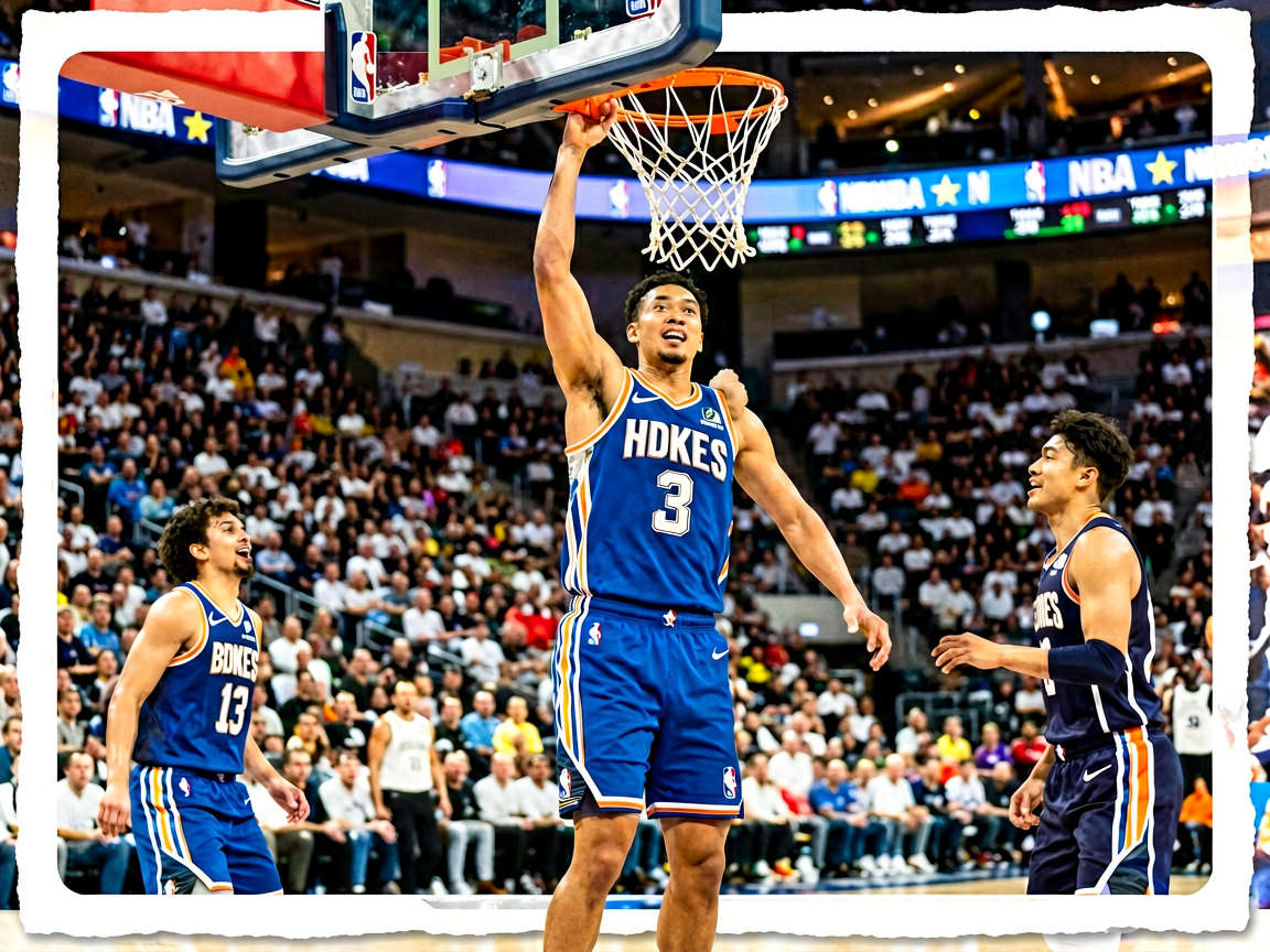 NBA比赛精彩瞬间，球员扣篮庆祝画面